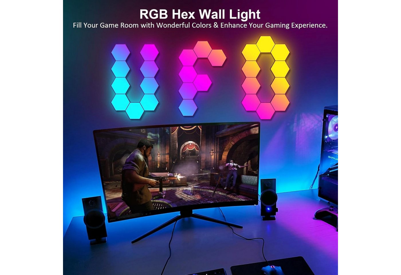 Athlix LED Wandleuchte LED Hexagon Panel Sechseck Wandbeleuchtung RGB Bluetooth, LED fest integriert, Musiksynchronisation, App & Fernbedienung – Bild 2 von 5