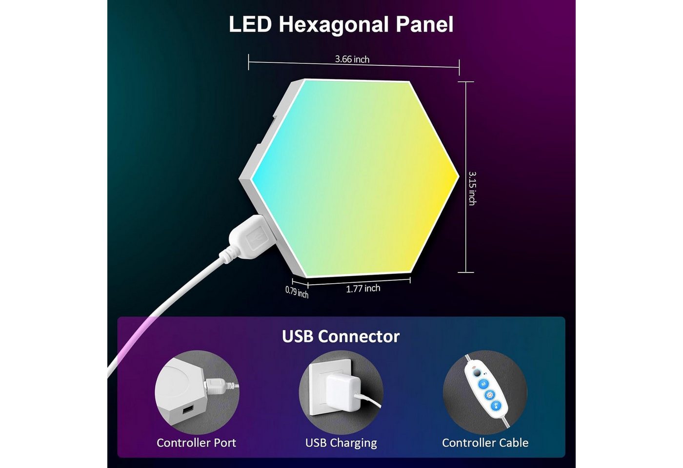 Athlix LED Wandleuchte LED Hexagon Panel Sechseck Wandbeleuchtung RGB Bluetooth, LED fest integriert, Musiksynchronisation, App & Fernbedienung – Bild 5 von 5