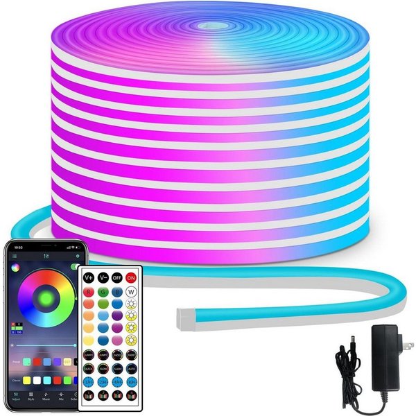 Athlix Lichterkette LED Lichtleiste LED Strip, Bluetooth Lichterkette mit Fernbedienung, LED fest integriert, IP65 wasserdicht, Schneidbar, 360° biegbar, 24V