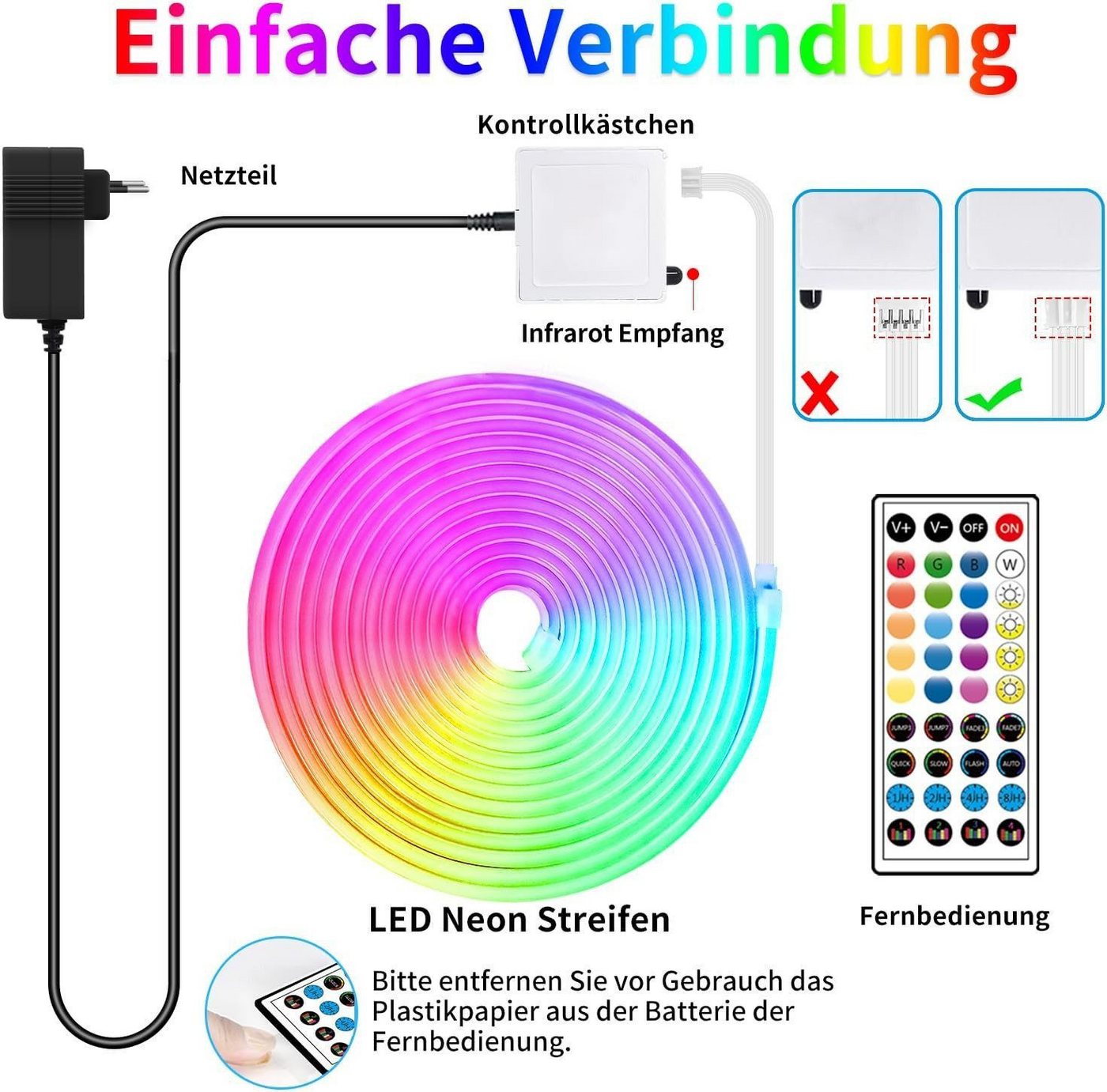 Athlix Lichterkette LED Lichtleiste LED Strip, Bluetooth Lichterkette mit Fernbedienung, LED fest integriert, IP65 wasserdicht, Schneidbar, 360° biegbar, 24V – Bild 5 von 5
