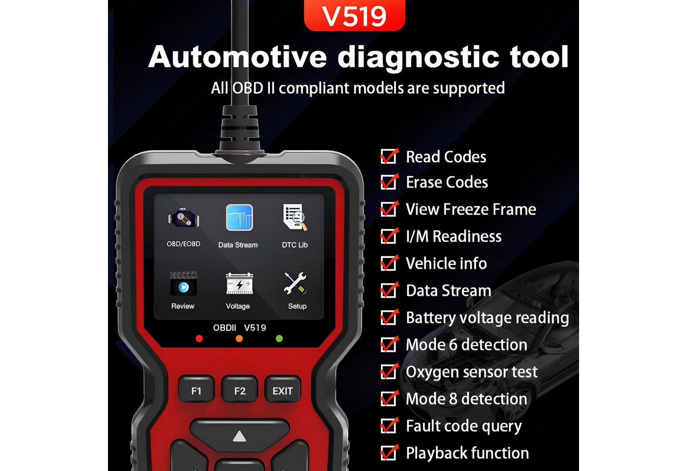Athlix OBD2-Diagnosegerät OBD2-Diagnosegerät OBD2 Diagnosegerät Auto Diagnosewerkzeug, Universal KFZ, kompatibel dank Betriebsspannungsbereich von 9–16 V – Bild 3 von 5