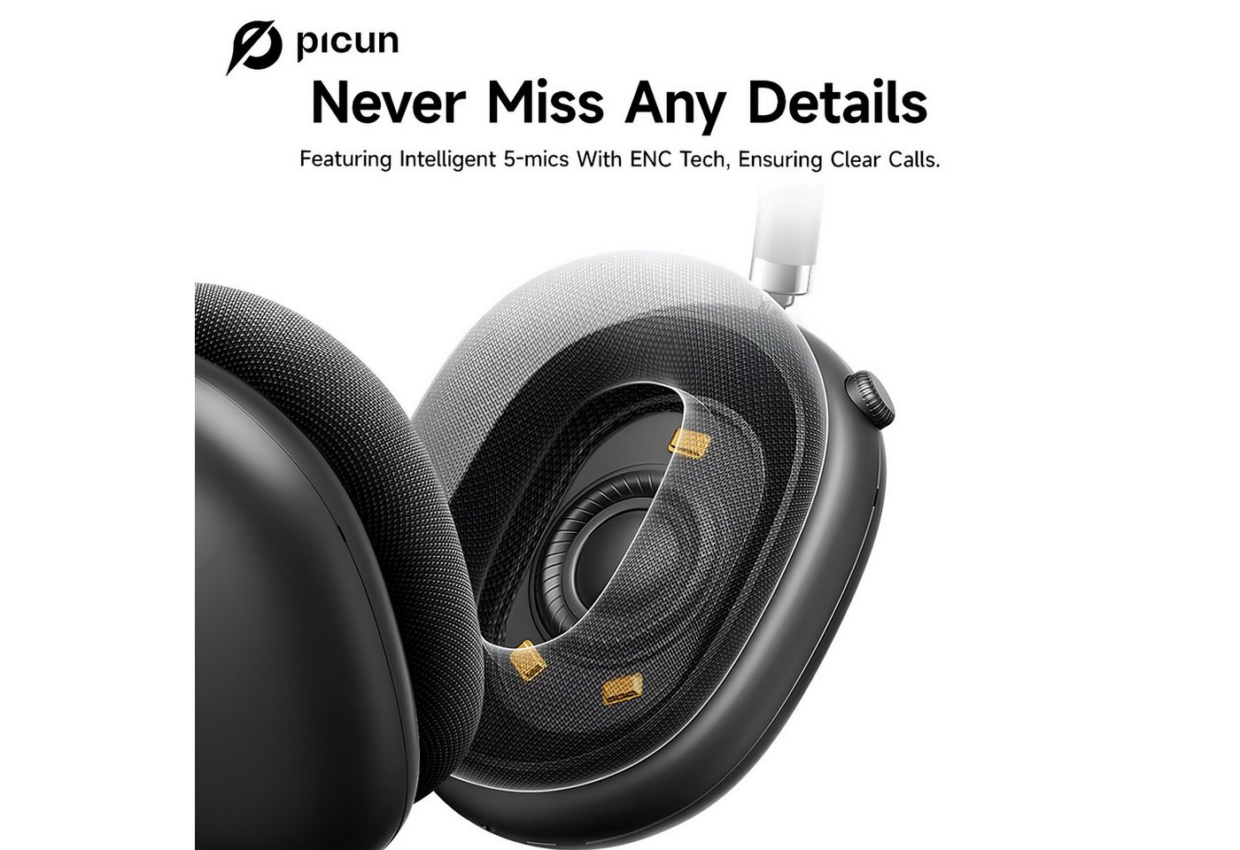 Athlix Picun F8 Pro ANC Drahtlose Kopfhörer 3D Spatial Audio Head Tracking Bluetooth-Kopfhörer (140 Std. Akkulaufzeit, 5 Mikrofone mit ENC, Head-Tracking) – Bild 4 von 5