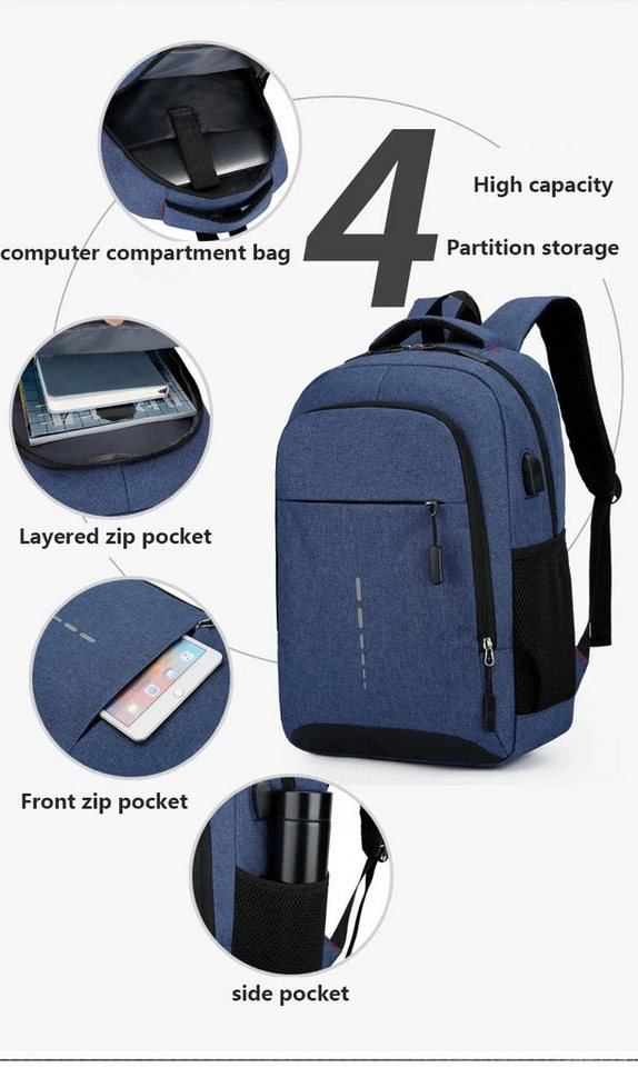 Athlix Rucksack Freizeitrucksack Freizeit Rucksack 35L Herren Damen Camping, Reisen, Oxford-Stoff, Wasserabweisend, 35L Kapazität, USB-Ladeanschluss – Bild 4 von 5