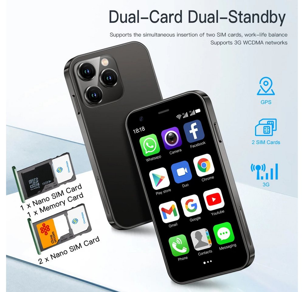Athlix SERVO 15SE Mini Smartphone Dual SIM 3G WCDMA Android Kinder Rentner Smartphone (DUAL-SIM, nur 66g, 3,0 Zoll) – Bild 5 von 5