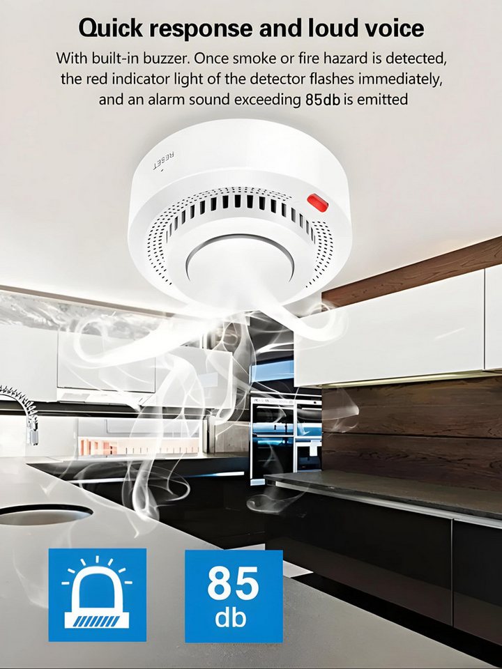 Athlix WiFi Rauchmelder, Fernüberwachung kompatibel mit Alexa und Google Rauchmelder (85DB Alarm, WLAN + Bluetooth, Fernüberwachung) – Bild 3 von 5