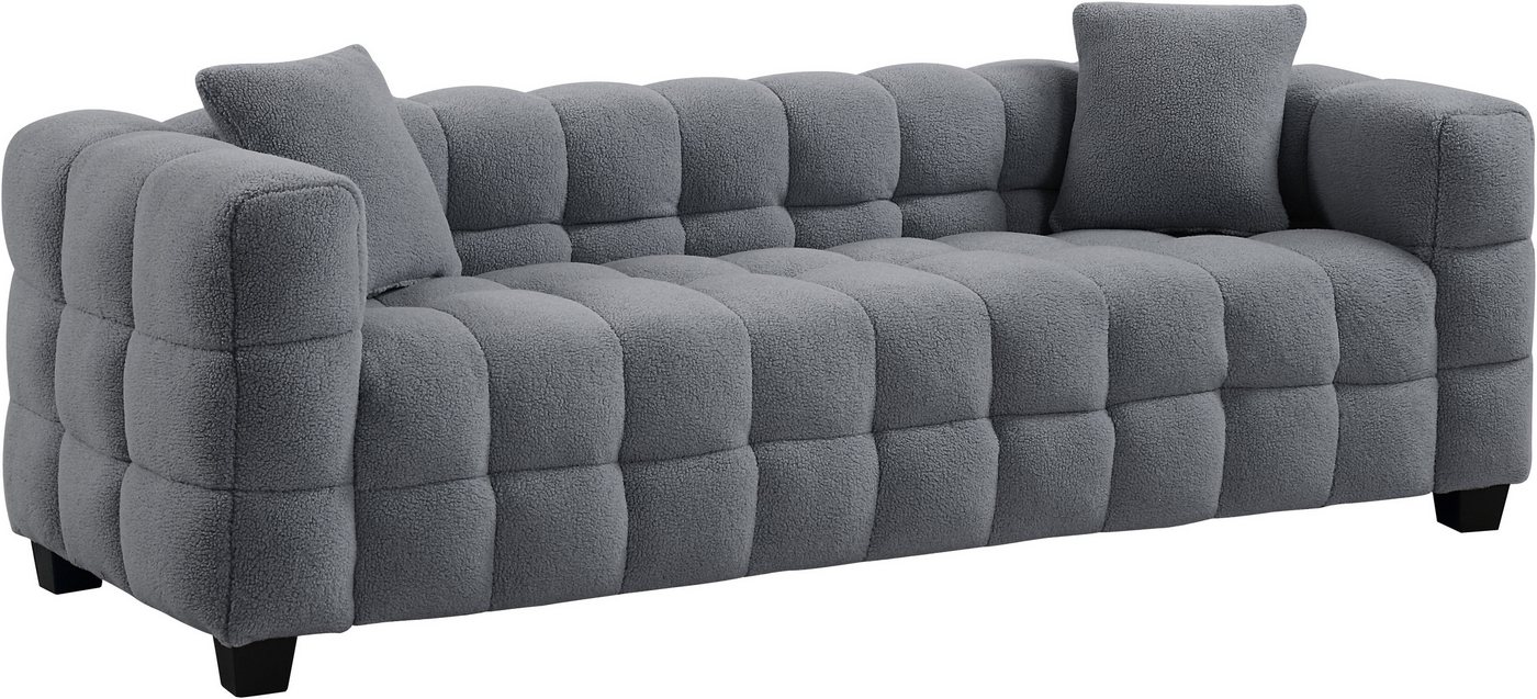ATLANTIC home collection 3-Sitzer Stella Design-Sofa mit Steppung, Bubble-Optik, B: 206cm, inkl. 2 Zierkissen und mit modernem Teddy Stoff – Bild 4 von 5