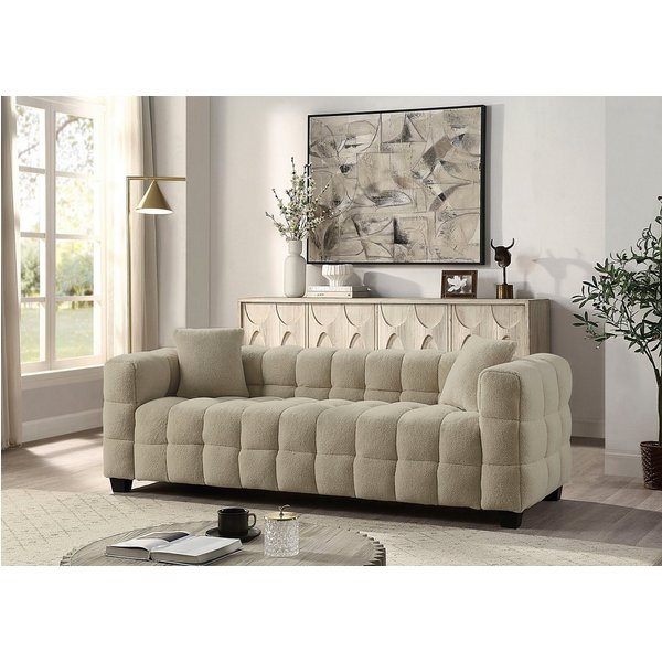 ATLANTIC home collection 3-Sitzer Stella Design-Sofa mit Steppung, Bubble-Optik, B: 206cm, inkl. 2 Zierkissen und mit modernem Teddy Stoff