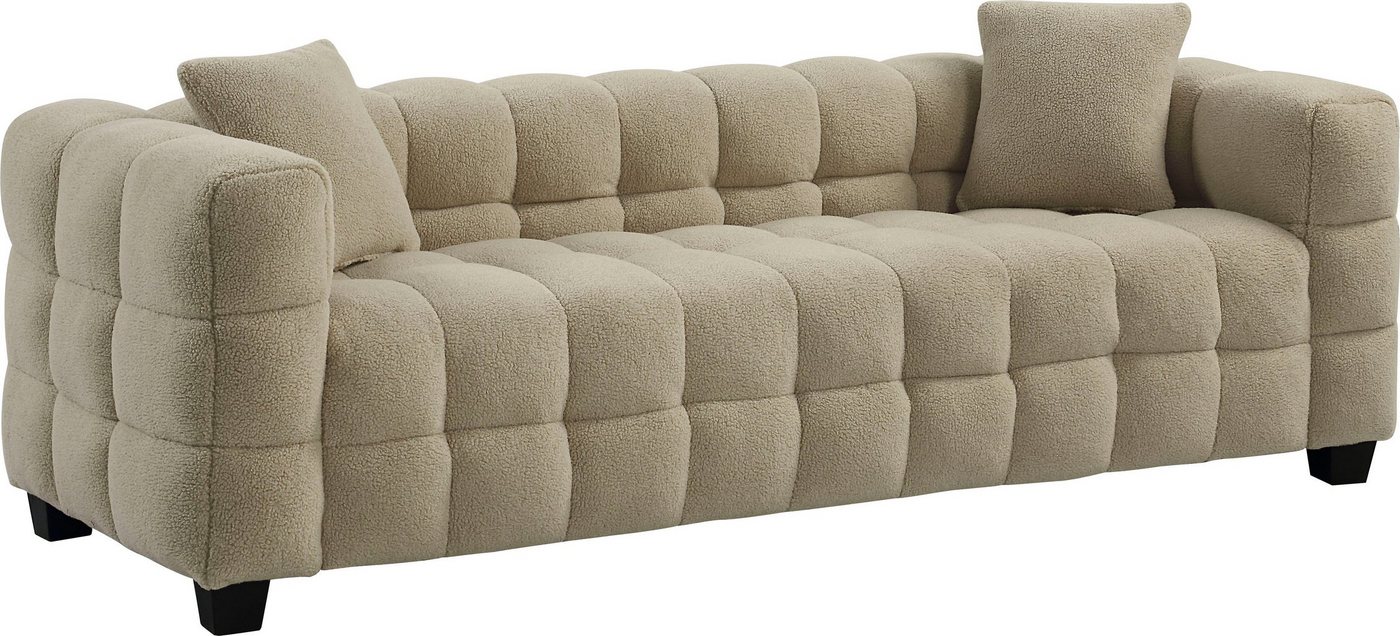 ATLANTIC home collection 3-Sitzer Stella Design-Sofa mit Steppung, Bubble-Optik, B: 206cm, inkl. 2 Zierkissen und mit modernem Teddy Stoff – Bild 4 von 5