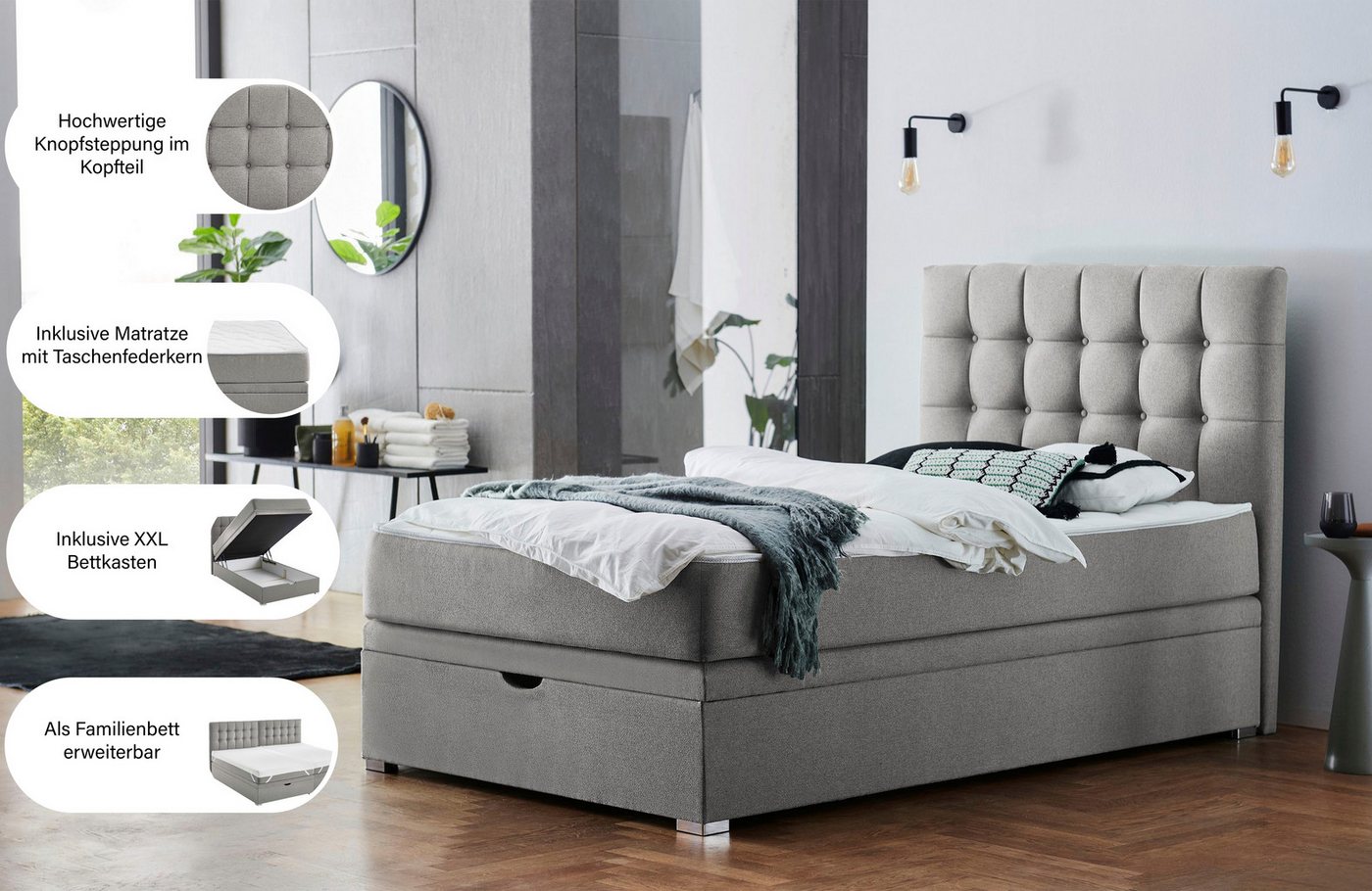 ATLANTIC home collection Boxbett Riona, erweiterbar zu Doppel- und Familienbett, wahlweise mit 120x200cm Taschen-Federkernmatratze oder ohne Matratze – Bild 4 von 5