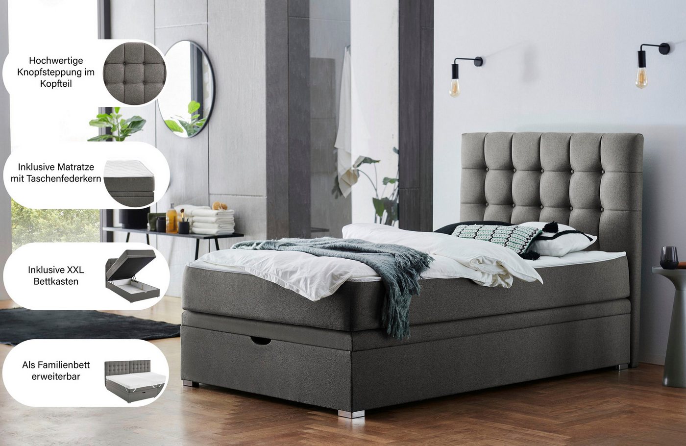 ATLANTIC home collection Boxbett Riona, erweiterbar zu Doppel- und Familienbett, wahlweise mit 120x200cm Taschen-Federkernmatratze oder ohne Matratze – Bild 4 von 5