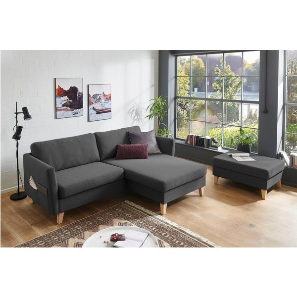 ATLANTIC home collection Ecksofa Mailo L-Form, B:204cm, für kleine Räume, mit Seitentaschen, Recamiere beidseitig montierbar, Massivholzfüße