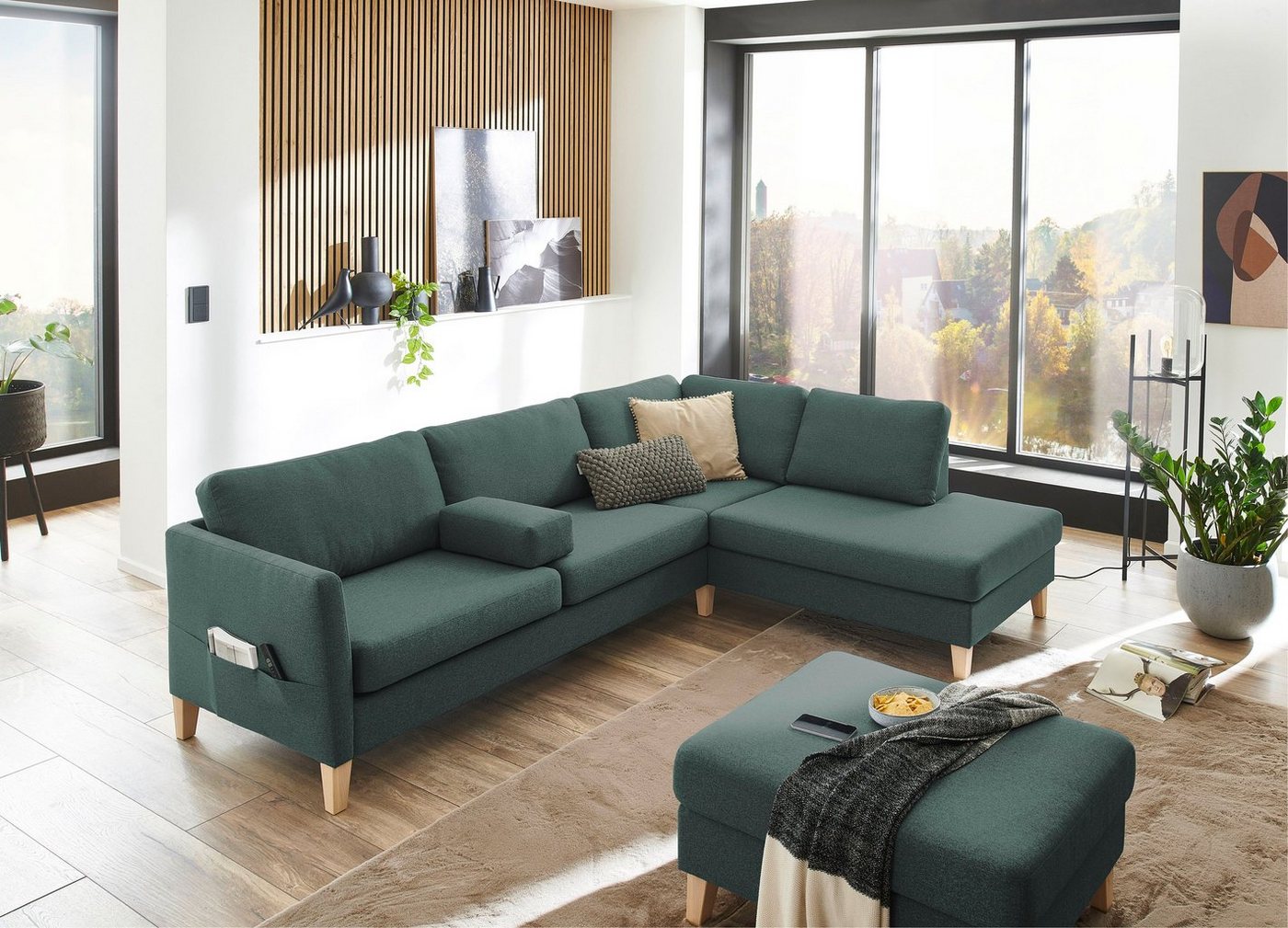 ATLANTIC home collection Hocker Mailo, Maße (BxTxH): 88x69x45 cm, mit Massivholzfüßen – Bild 4 von 5