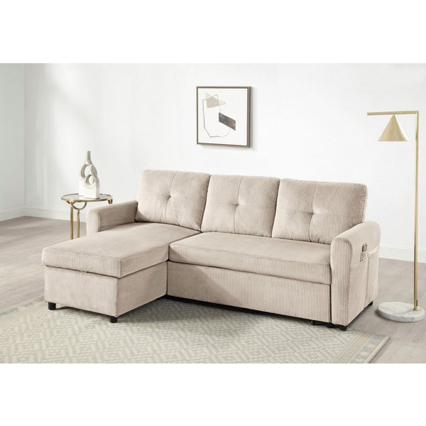 ATLANTIC home collection Schlafsofa Gustavo L-Form, B: 199 cm, in Cord oder Struktur, mit Schlaffunktion, Bettkasten & seitlichen Taschen