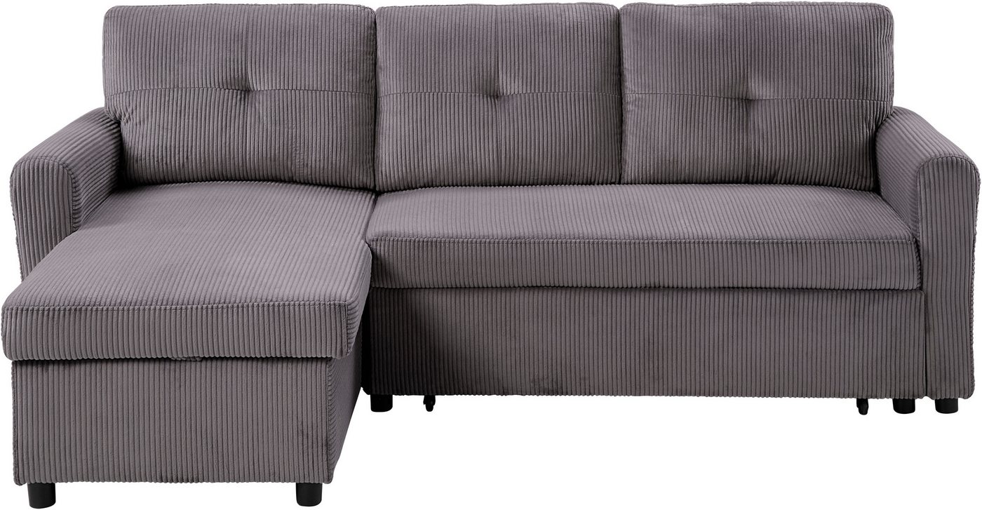 ATLANTIC home collection Schlafsofa Gustavo L-Form, B: 199 cm, in Cord oder Struktur, mit Schlaffunktion, Bettkasten & seitlichen Taschen – Bild 3 von 5