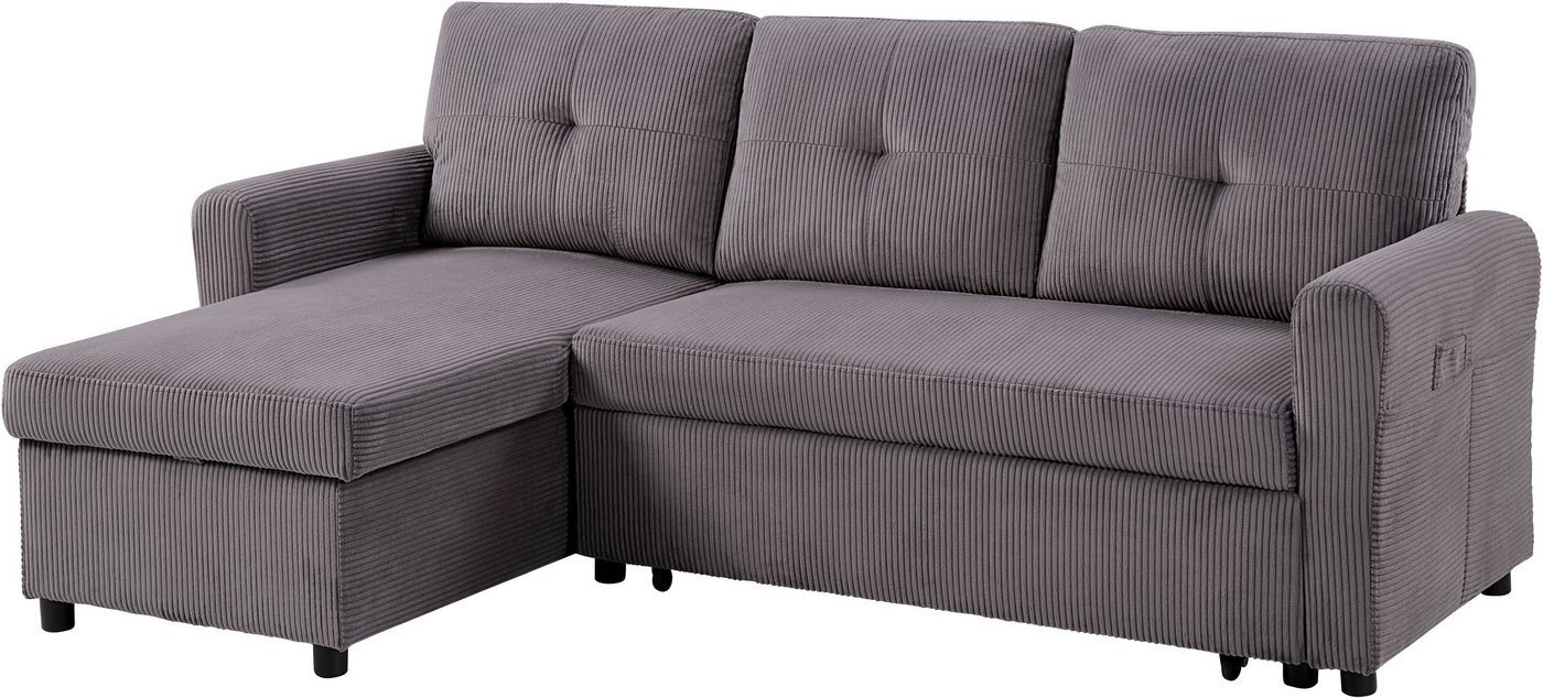 ATLANTIC home collection Schlafsofa Gustavo L-Form, B: 199 cm, in Cord oder Struktur, mit Schlaffunktion, Bettkasten & seitlichen Taschen – Bild 5 von 5