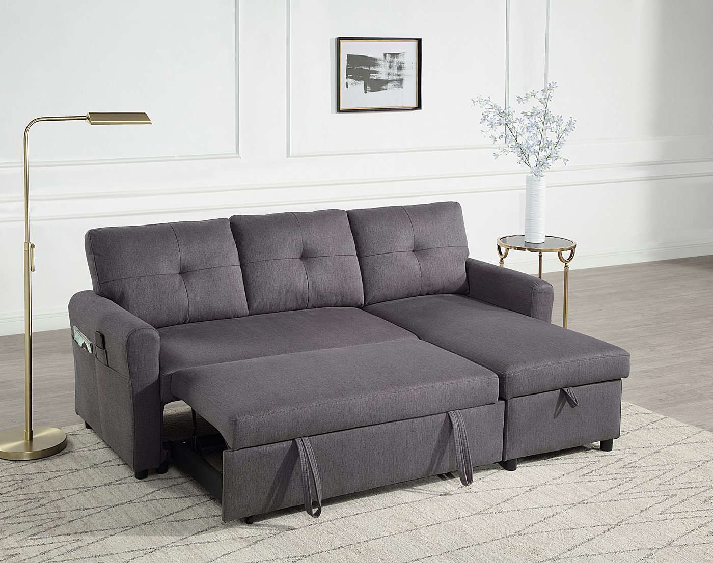 ATLANTIC home collection Schlafsofa Gustavo L-Form, B: 199 cm, in Cord oder Struktur, mit Schlaffunktion, Bettkasten & seitlichen Taschen – Bild 2 von 5