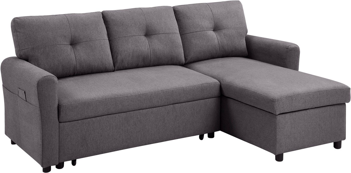 ATLANTIC home collection Schlafsofa Gustavo L-Form, B: 199 cm, in Cord oder Struktur, mit Schlaffunktion, Bettkasten & seitlichen Taschen – Bild 5 von 5