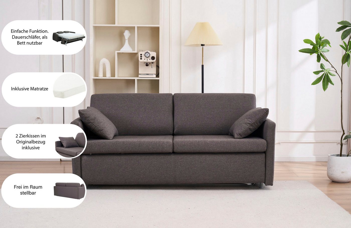 ATLANTIC home collection Schlafsofa Robin, B: 168cm, Dauerschlafsofa, inklusive Matratze, mit Matratze und Zierkissen, Dauerschläfer – Bild 3 von 5