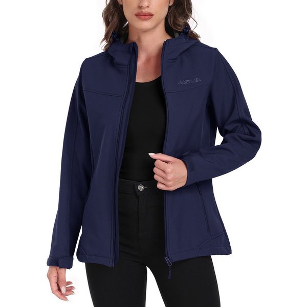 ATLASLAVA Softshelljacke Damen Wasserdichte Übergangsjacke Atmungsaktive Regenjacke Winddichte Jacke Gefüttert Kapuze für Outdoor Wandern