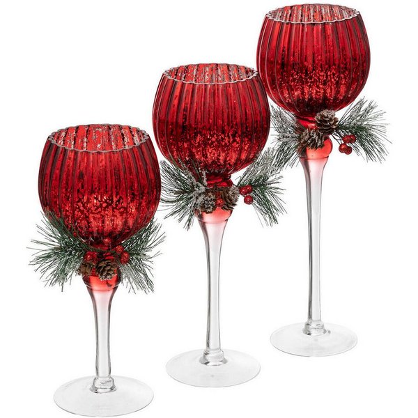 Atmosphera Créateur d'intérieur Kerzenlaterne Teelichthalter mit Weihnachtszweig, 3er-Set