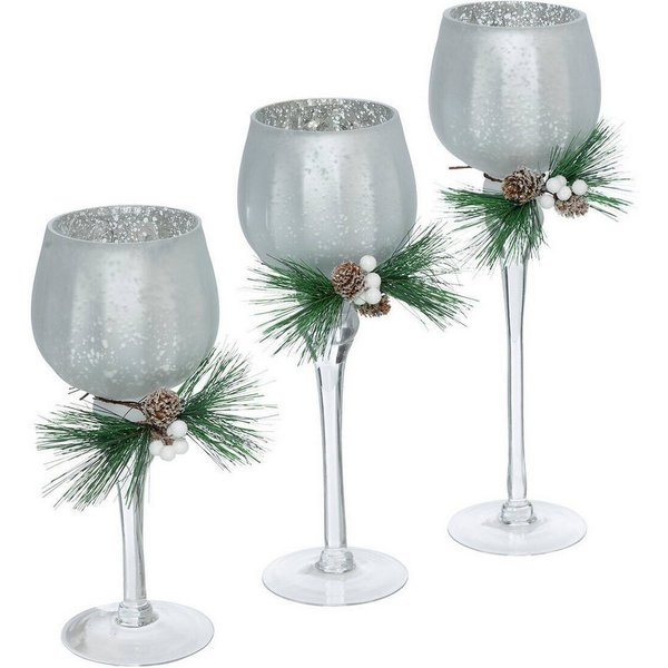 Atmosphera Créateur d'intérieur Kerzenlaterne Teelichthalter mit Weihnachtszweig, 3er-Set
