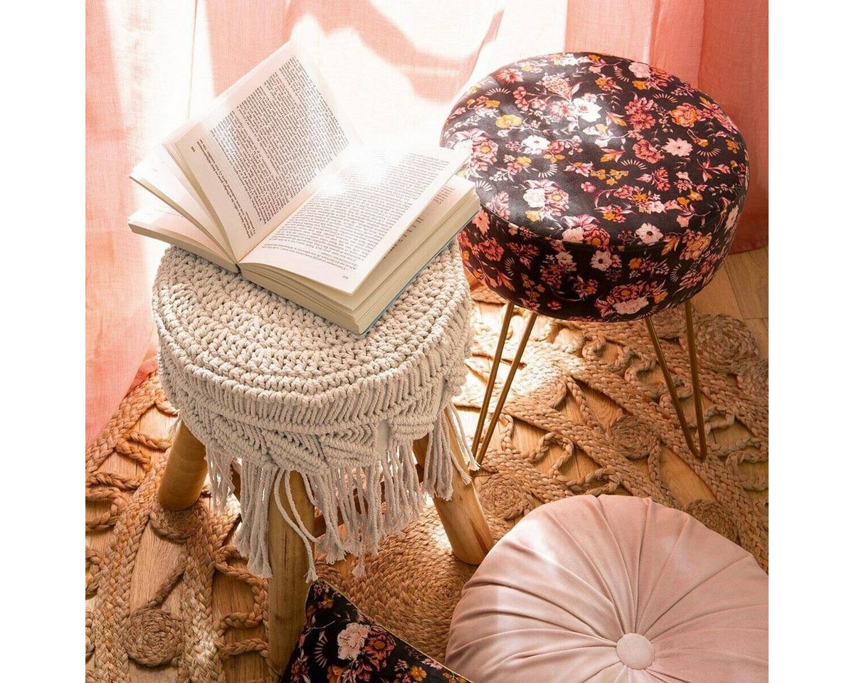 Atmosphera Créateur d'intérieur Sitzhocker Hocker im Boho-Stil mit Makramee, H. 42 cm, beige (1 Stk., Sitzhocker), funktional – Bild 3 von 4