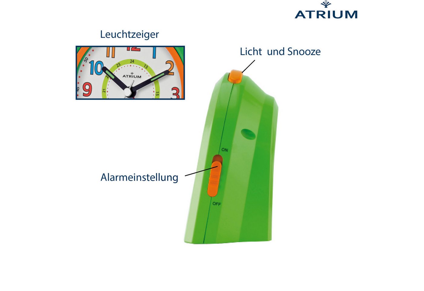 Atrium Kinderwecker A921 Quarzwecker mit fließender Sekunde, Snooze und Licht 10x10 cm – Bild 2 von 5