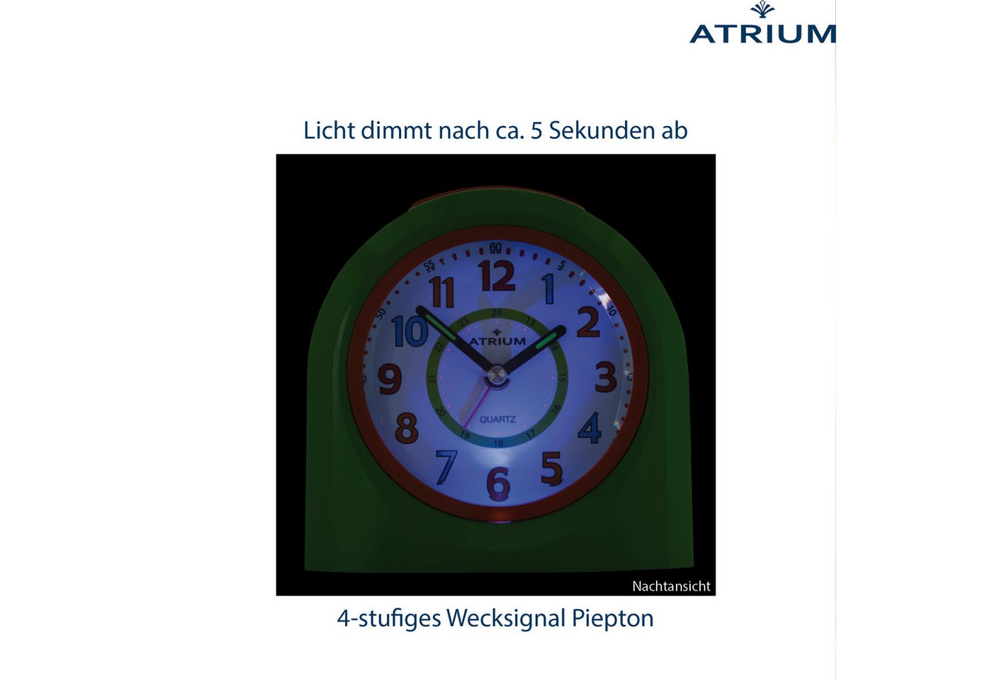 Atrium Kinderwecker A921 Quarzwecker mit fließender Sekunde, Snooze und Licht 10x10 cm – Bild 5 von 5