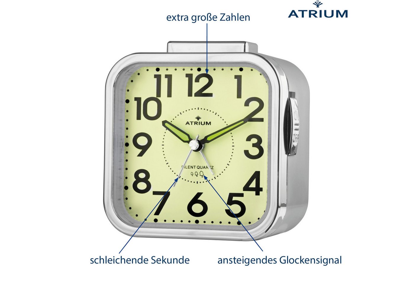 Atrium Quarzwecker A530 Glockensignal, leise, mit Snooze und Licht 9,5cm – Bild 4 von 5