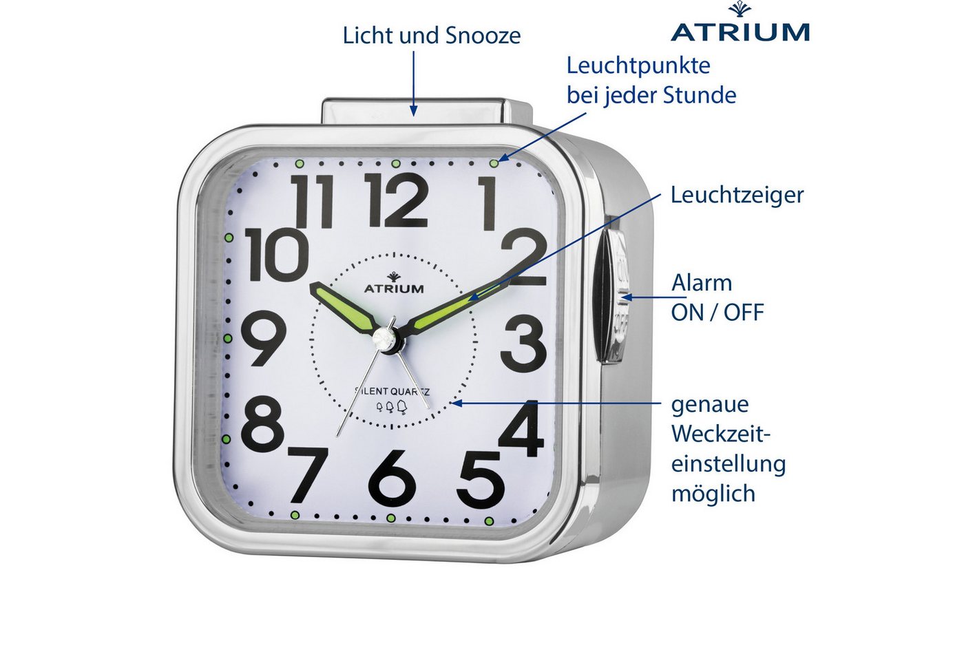 Atrium Quarzwecker A530 Glockensignal, leise, mit Snooze und Licht 9,5cm – Bild 3 von 5