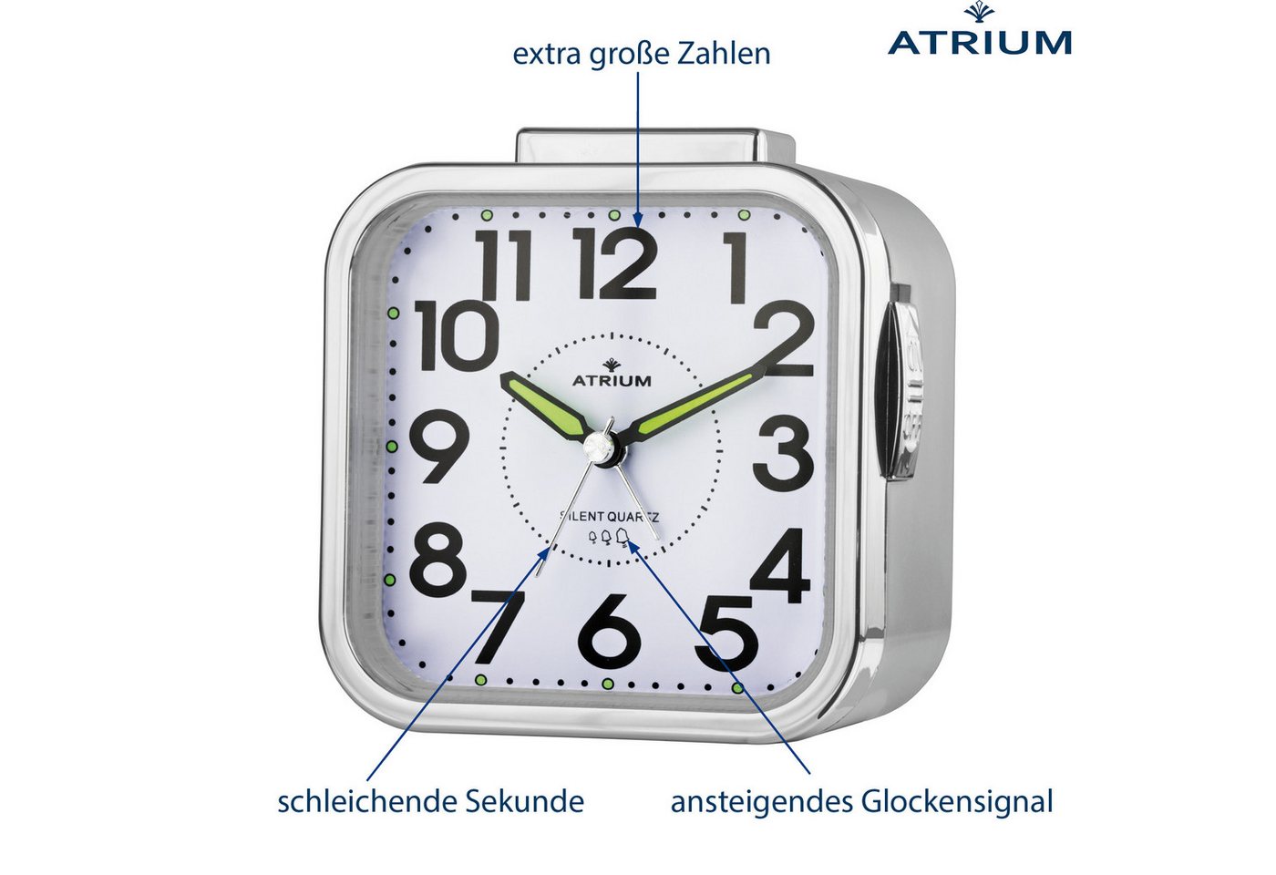 Atrium Quarzwecker A530 Glockensignal, leise, mit Snooze und Licht 9,5cm – Bild 4 von 5
