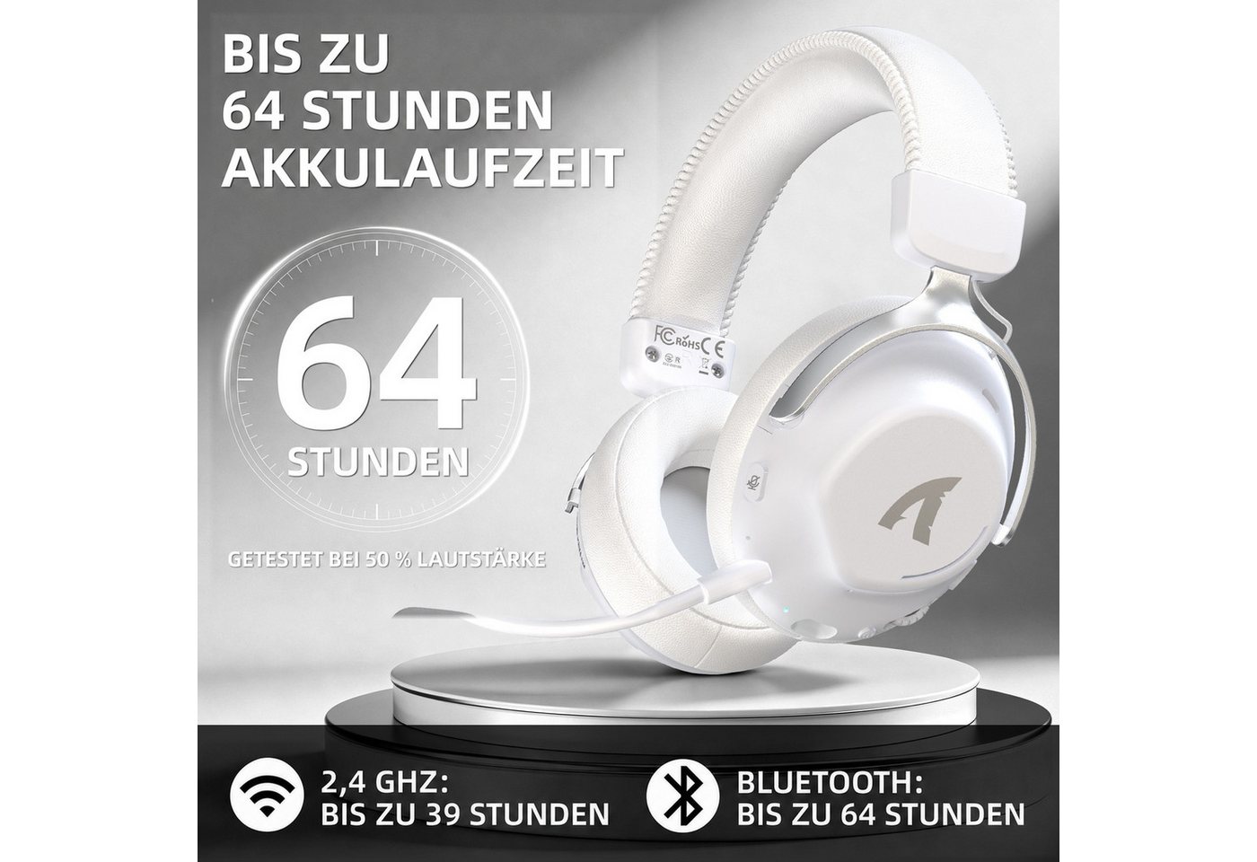 ATTACK SHARK L50PRO Kabelloses Gaming-Headset, 7.1, 53-mm-Treiber, KI-Mikrofon Gaming-Headset (Bluetooth, EQ,abnehmbares Mikrofon mit Rauschunterdrückung,integr – Bild 4 von 5