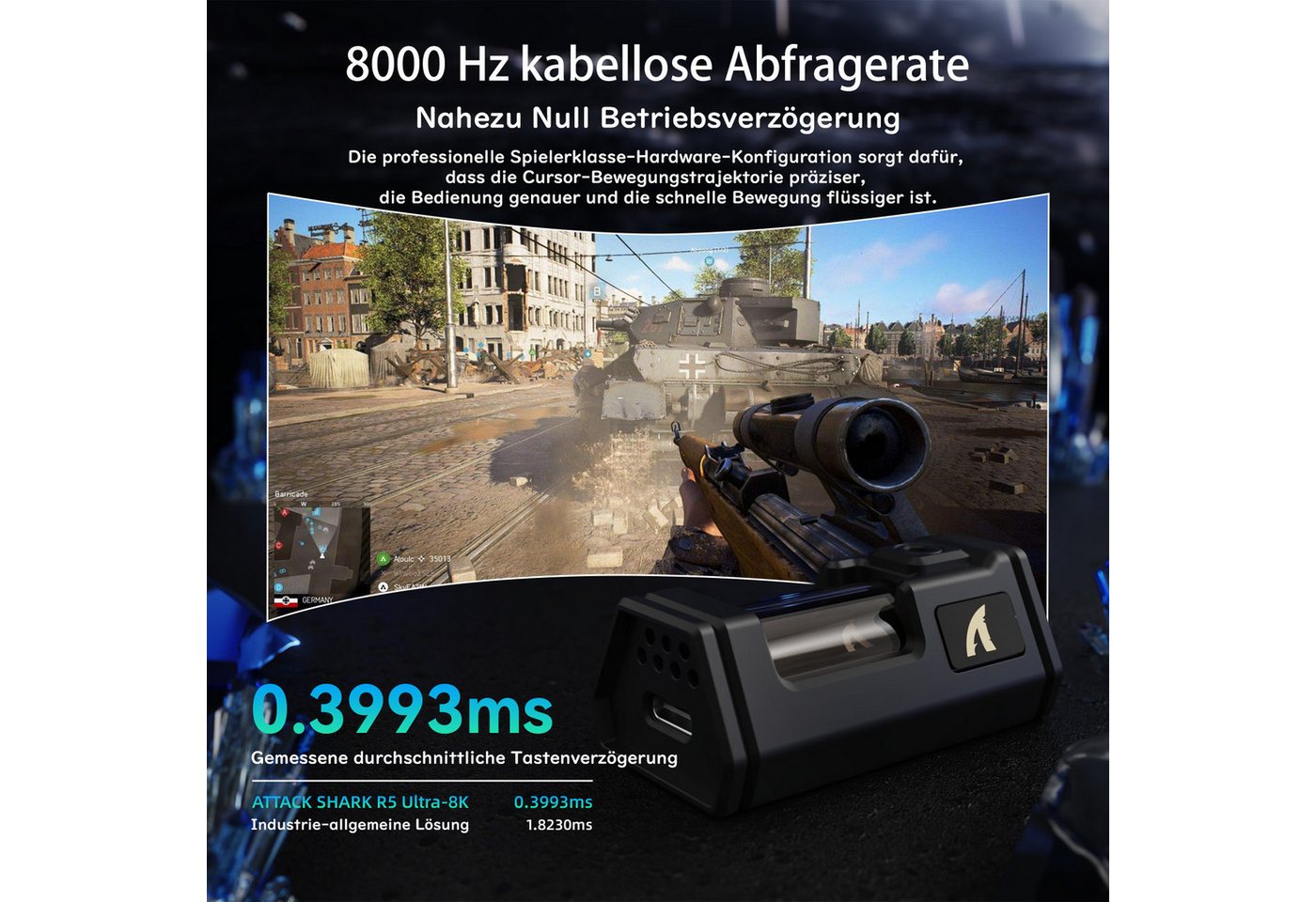 ATTACK SHARK R5 Ultra Carbonfaser Gaming-Maus,39g,8000Hz,42000 DPI,PAW3950MAX Gaming-Maus (2.4G, Bluetooth, kabelgebunden) – Bild 3 von 5