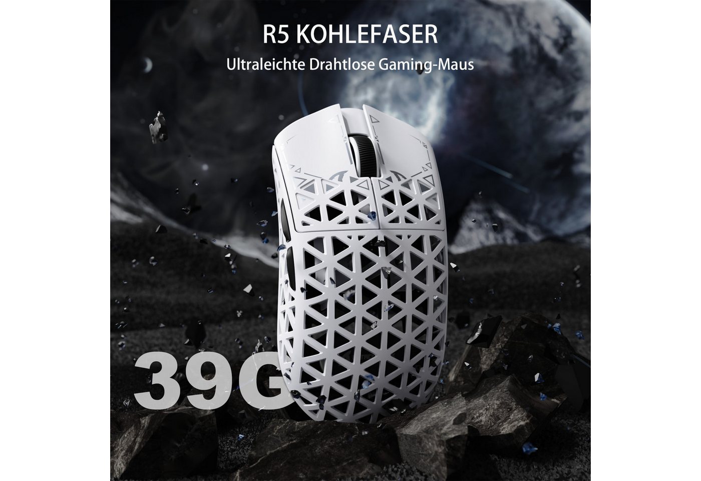 ATTACK SHARK R5 Ultra Carbonfaser Gaming-Maus,39g,8000Hz,42000 DPI,PAW3950MAX Gaming-Maus (2.4G, Bluetooth, kabelgebunden) – Bild 4 von 5