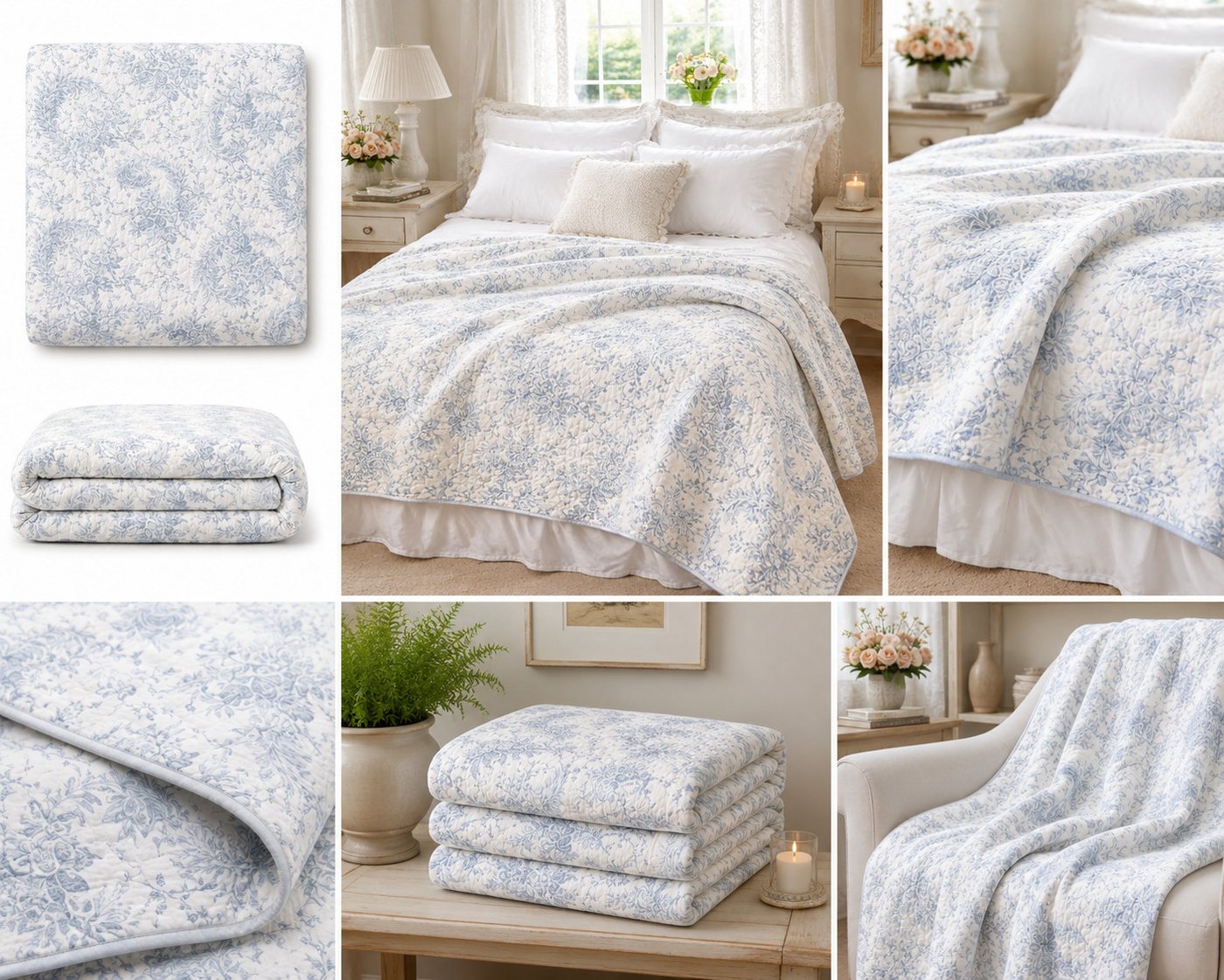Wohndecke Blue, AU Maison, Quilt-Optik aus Baumwolle 140 × 180 cm – Bild 3 von 3