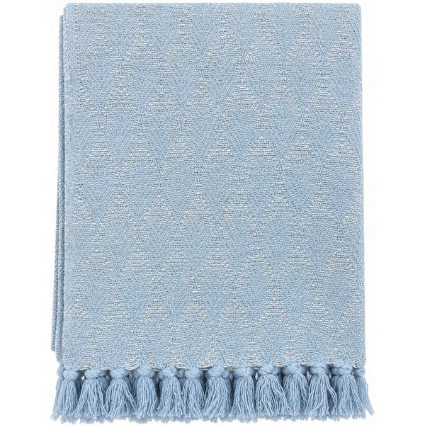 Wohndecke Light Blue/Natural, AU Maison, Stilvolle Baumwolldecke mit Fransen 130x180 cm