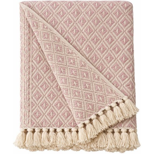 Wohndecke Light Pink/Natural, AU Maison, Stilvolle Baumwolldecke mit Fransen 130x180 cm