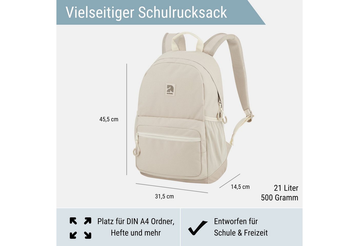 audetic Schulrucksack FLEX Rucksack Schule Schulrucksack Mädchen Jungen, Viele Fächer, Laptopfach, Wasserabweisend – Bild 2 von 5