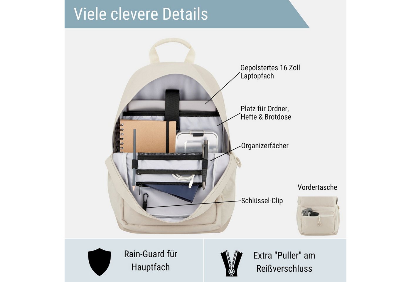 audetic Schulrucksack FLEX Rucksack Schule Schulrucksack Mädchen Jungen, Viele Fächer, Laptopfach, Wasserabweisend – Bild 5 von 5