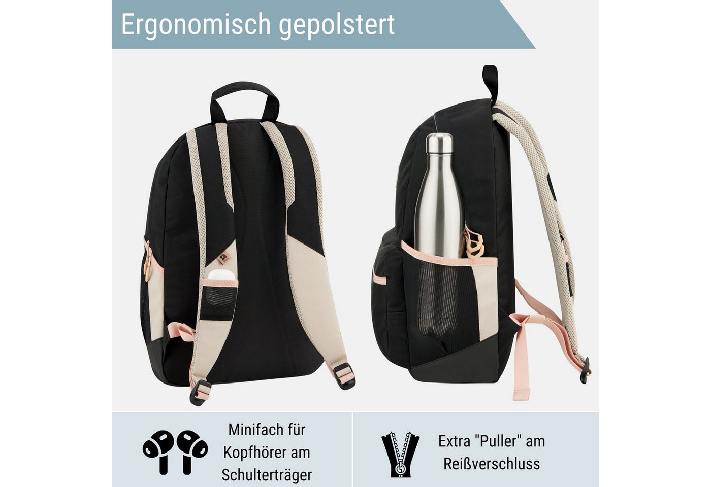 audetic Schulrucksack FLEX Rucksack Schule Schulrucksack Mädchen Jungen, Viele Fächer, Laptopfach, Wasserabweisend – Bild 3 von 5