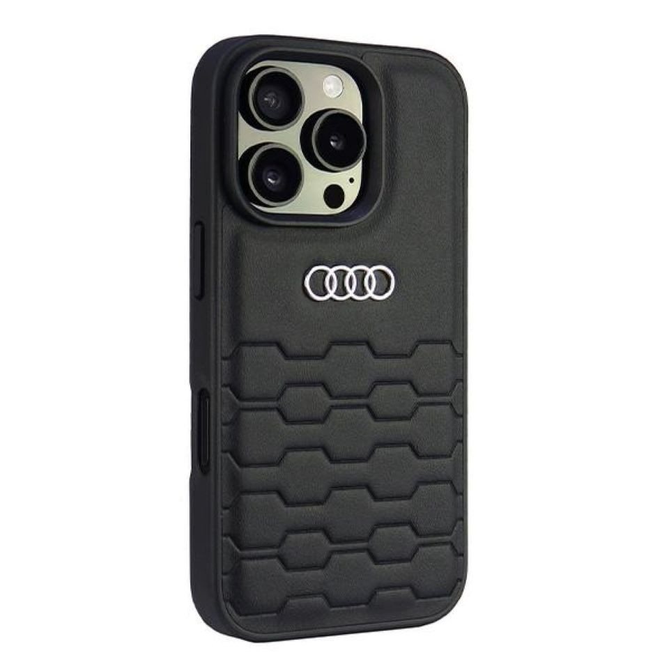 Audi Handyhülle iPhone 16 Pro Kunstleder schwarz Logo Metall 6,3 Zoll, Kantenschutz – Bild 3 von 5