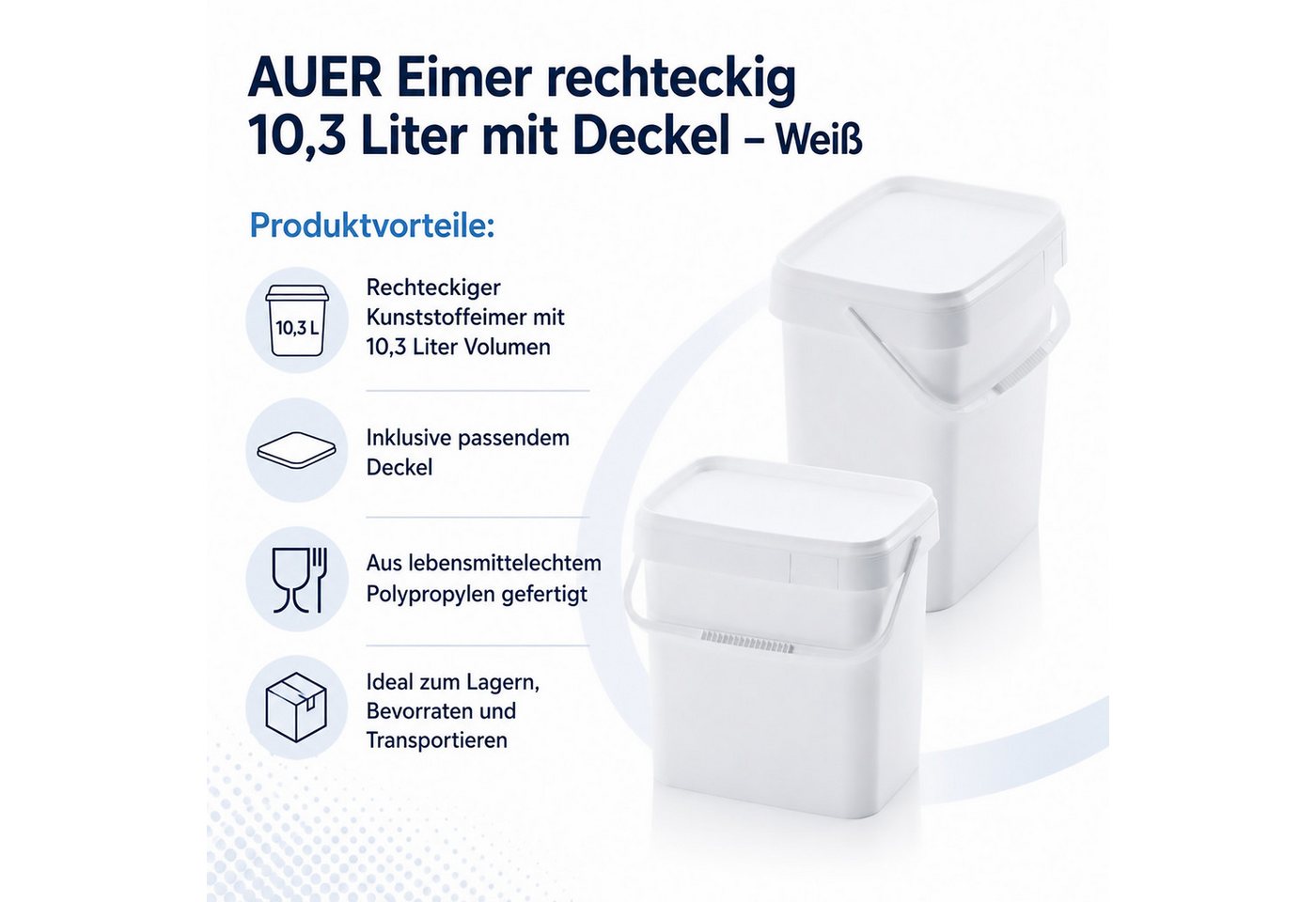 AUER Packaging GmbH Frischhaltedose AUER 10,3 Liter Eimer rechteckig mit Deckel 29 x 20 x 27 cm Weiß, Polypropylen, (1-tlg), lebensmittelecht – Bild 3 von 5