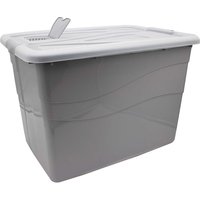 Aufbewahrungsbox "HAMBURG" mit Deckel und Rollen, pastellgrau, 80 l