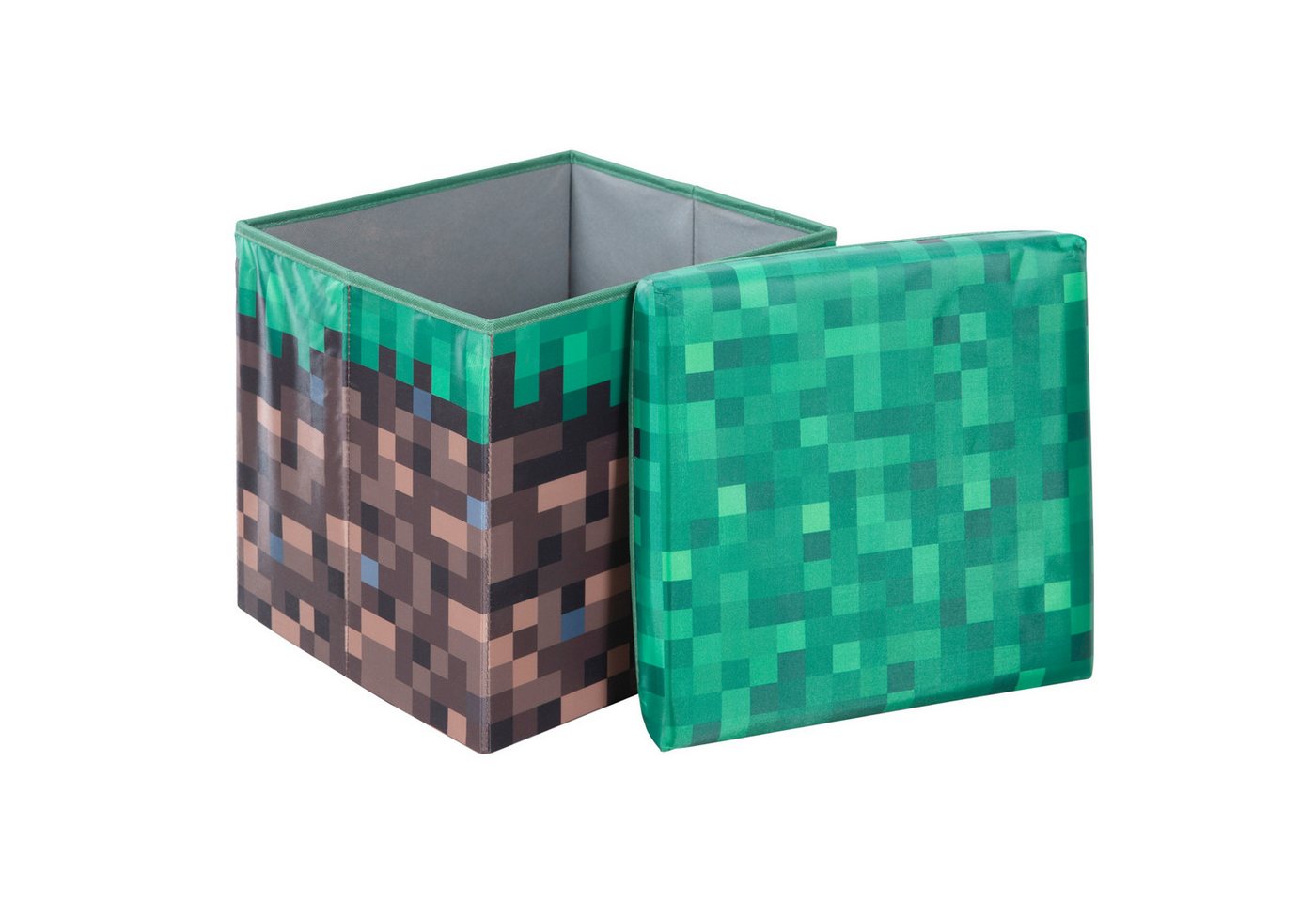 Minecraft Aufbewahrungsbox & Sitzbox - in Minecraft Gras-Block Design - Perfektes für Fans, Box aus robustem Canvas - Quadratisch 30 cm groß – Bild 2 von 3