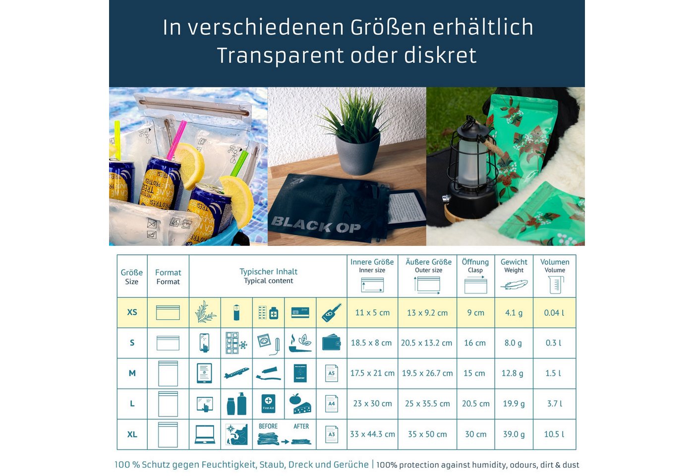 Noaks Aufbewahrungstasche Noaks Bag, das Original, 100 % geruchs- und wasserdicht, 5 Zip-Beutel, Dokumententasche, Reise Pack-Beutel Vakuum – Bild 5 von 5