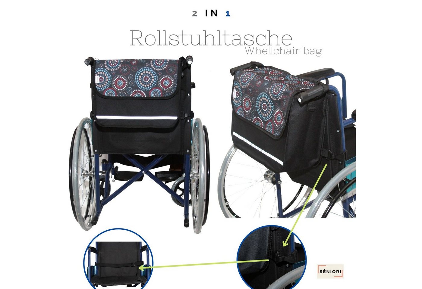 Seniori Aufbewahrungstasche SENIORI Rollator / Rollstuhl Tasche Rollatortasche Rollstuhltasche, 1. Kreise_Classic – Bild 3 von 5