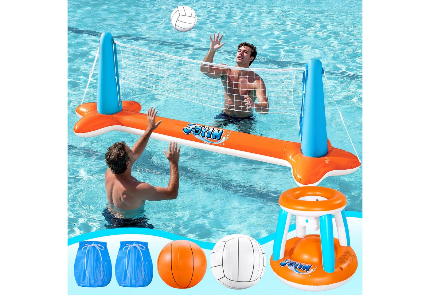 sloosh Aufblasbares Bällebad SLOOSH Aufblasbare Pool Float Set, Volleyballnetz & Basketballkörbe – Bild 2 von 5