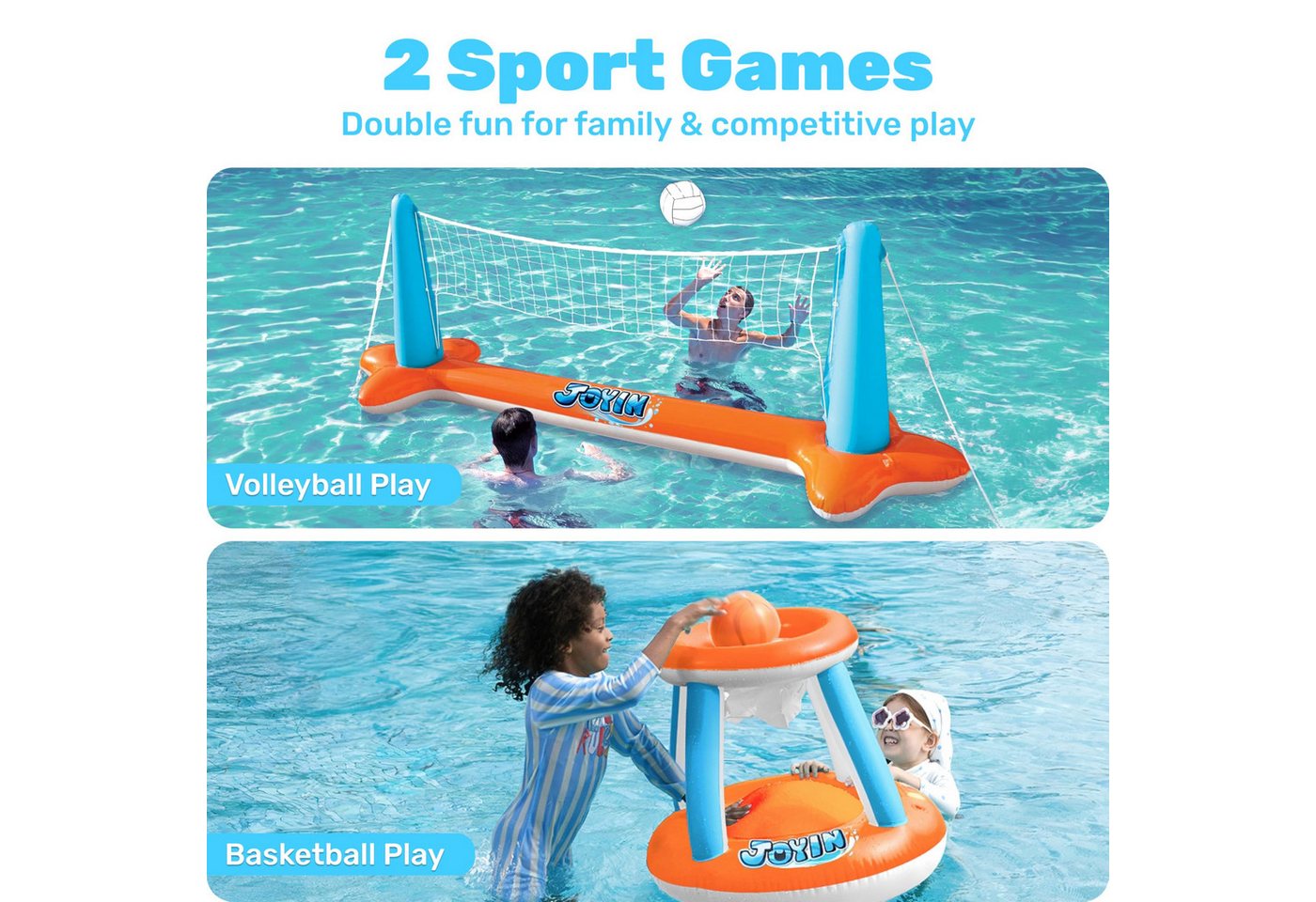 sloosh Aufblasbares Bällebad SLOOSH Aufblasbare Pool Float Set, Volleyballnetz & Basketballkörbe – Bild 3 von 5