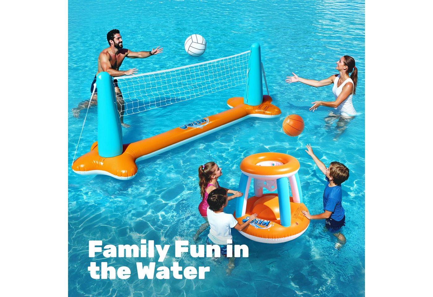 sloosh Aufblasbares Bällebad SLOOSH Aufblasbare Pool Float Set, Volleyballnetz & Basketballkörbe – Bild 4 von 5