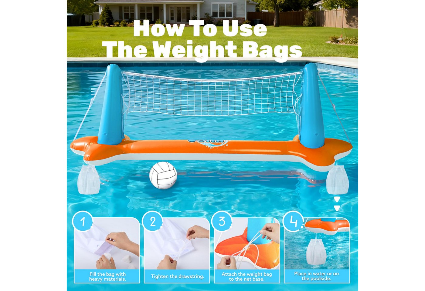 sloosh Aufblasbares Bällebad SLOOSH Aufblasbare Pool Float Set, Volleyballnetz & Basketballkörbe – Bild 5 von 5